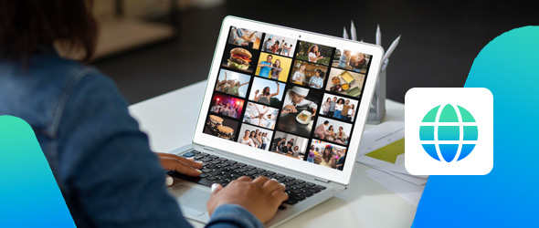 Woman working with images on her laptop